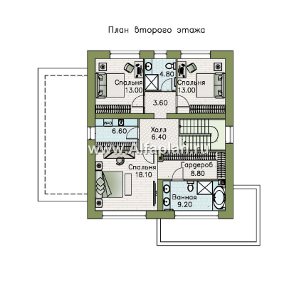 «Коронадо» - проект дома, 2 этажа, с террасой сбоку и плоской крышей, мастер спальня, в стиле хай-тек - превью план дома