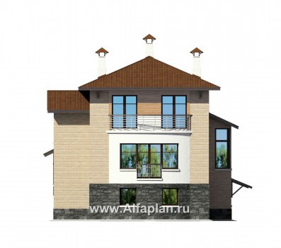 «Светлая жизнь» - проект трехэтажного дома из газобетона, с гаражоми сауной в цоколе, с панорамным остеклением - превью фасада дома