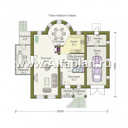 «Оптимус» -проект дома с террасой и с гаражом, с двускатной кровлей, в немецком стиле - превью план дома