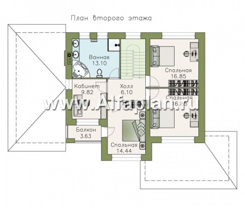 «Летний вечер» - проект двухэтажного дома, с верандой и с гаражом, в современном стиле - превью план дома