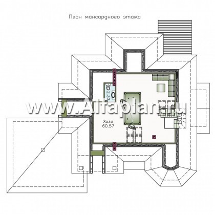 «Воронцов» - проект двухэтажного дома из газобетона с эркером, с биллиардной в мансарде,  с гаражом на 2 авто - превью план дома