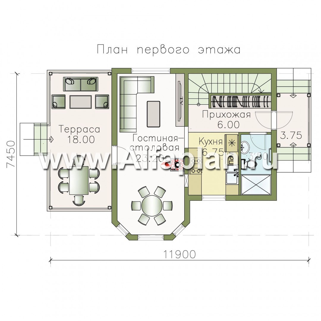 Изображение плана проекта «Озерный» - проект каркасного дома с эркером и с террасой, дача, дом для отдыха №1