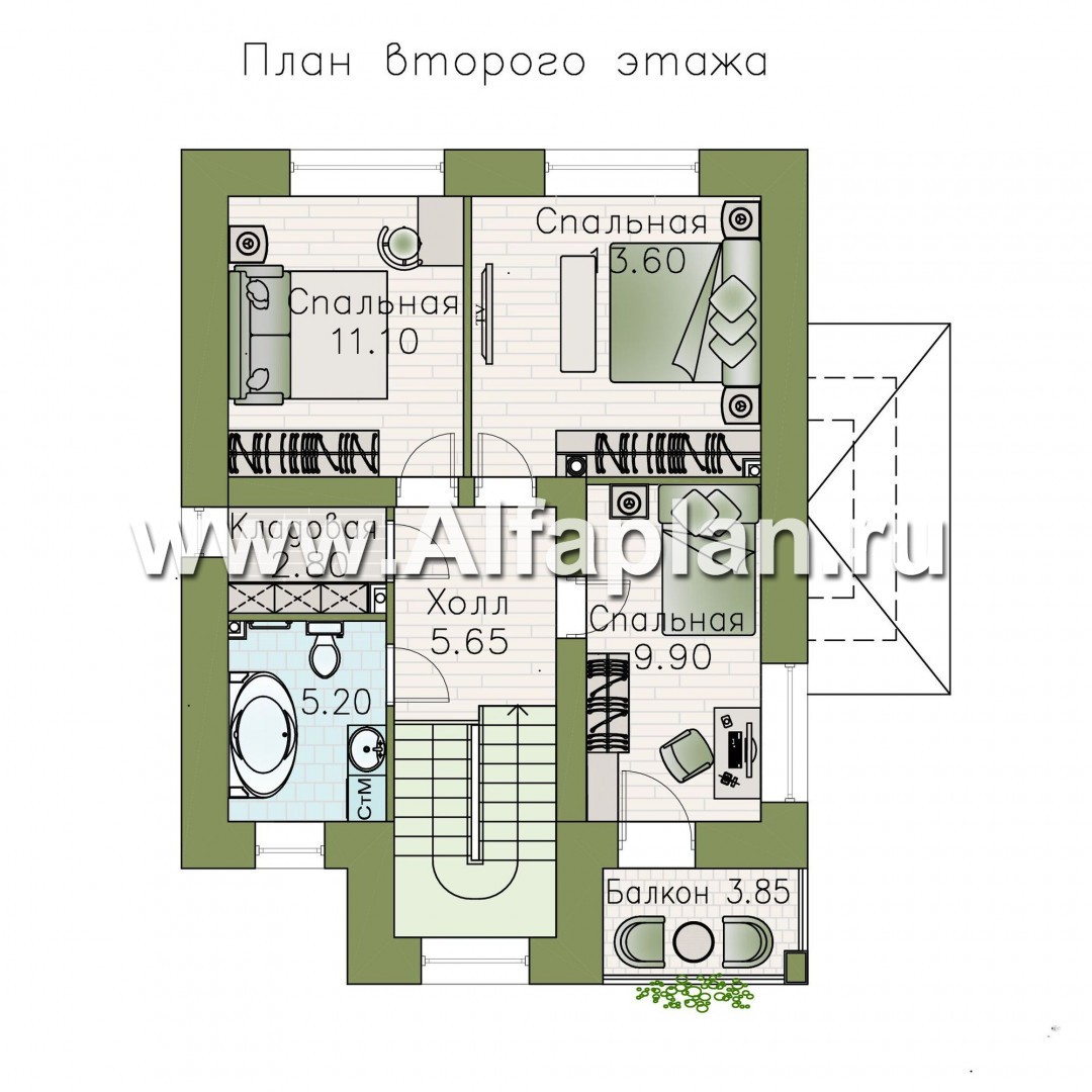 Изображение плана проекта «Рациональ» - проект двухэтажного дома из кирпича, с балконом №2