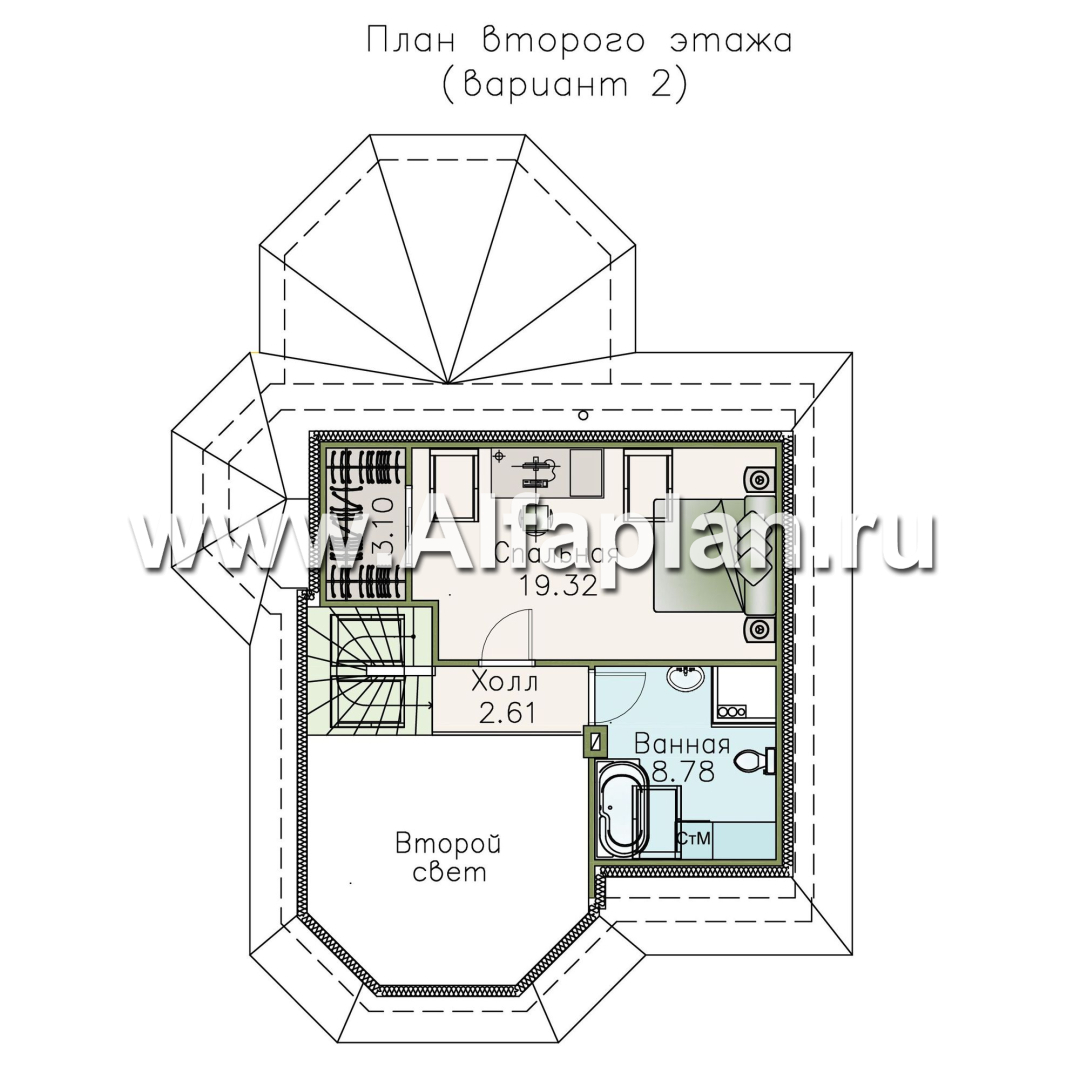 Изображение плана проекта «Душечка» - проект дома с мансардой, планировка со вторым светом в гостиной, с террасой №3