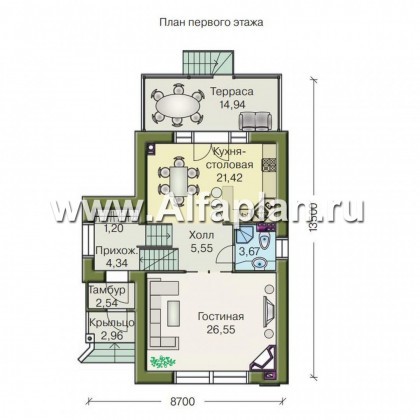 «Экспрофессо» - проект двухэтажного дома, сауна в цокольном этаже, для узкого участка - превью план дома