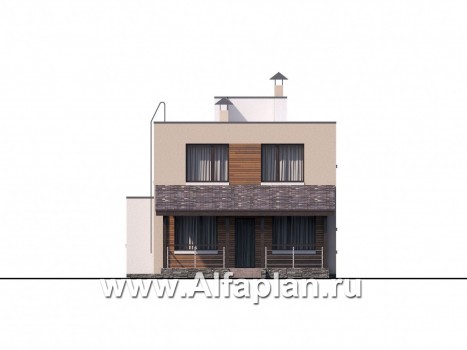 Проекты домов Альфаплан - «Рациональ» - компактный коттедж с плоской кровлей - превью фасада №4