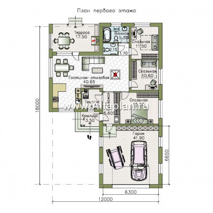 «Калисто» - проект одноэтажного дома из газобетона,  в скандинавском стиле, с гаражом на 2 авто - превью план дома