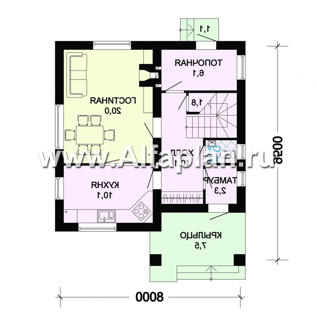 Изображение плана проекта Проект дома с мансардой, планировка 3 спальни, для маленького участка №1