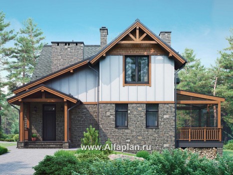 Проект дома с мансардой, планировка с кабинетом на 1 эт и с террасой - превью дополнительного изображения №2