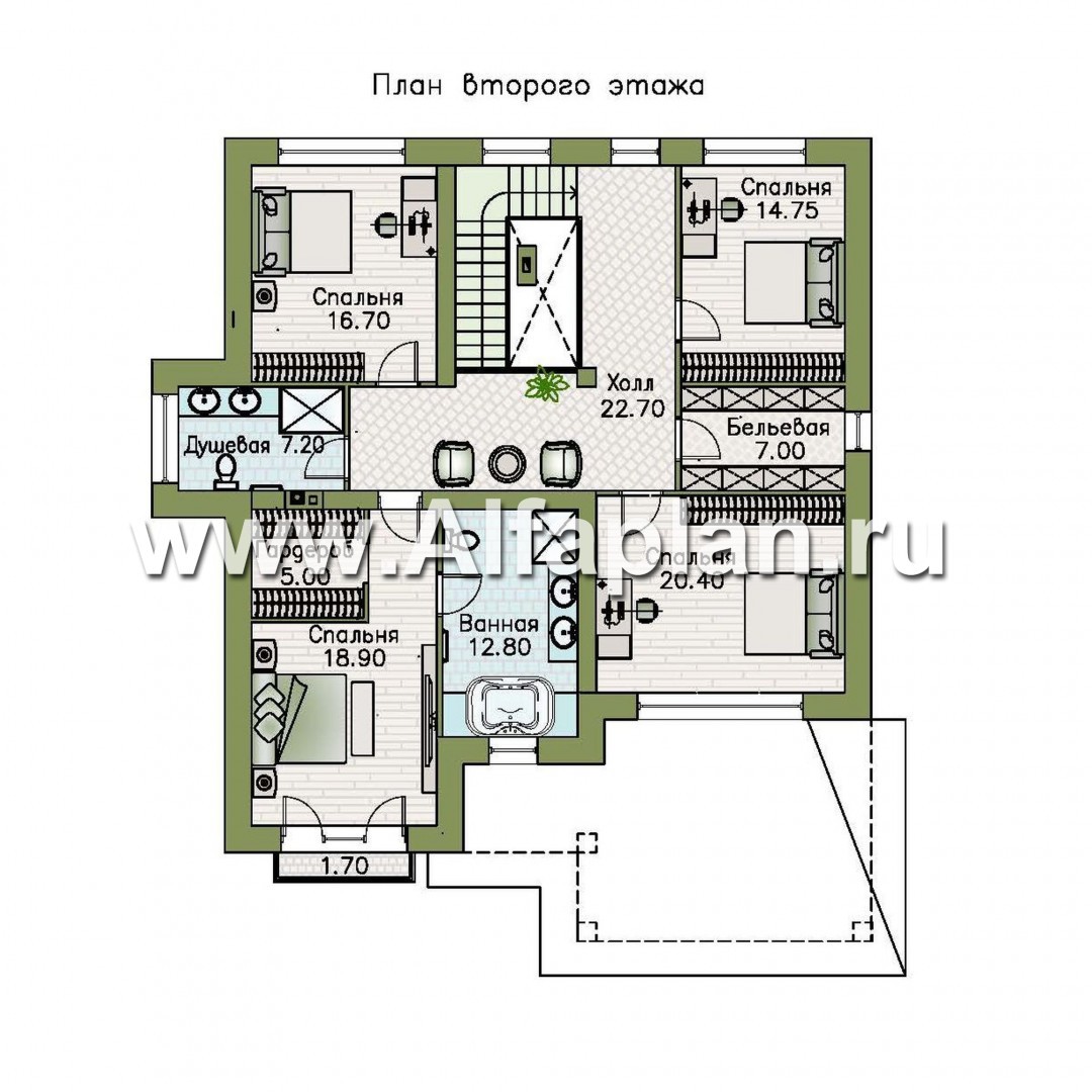 «Сафо» - проект двухэтажного дома из газобетона, американский стиль, с сауной и с террасой - план дома