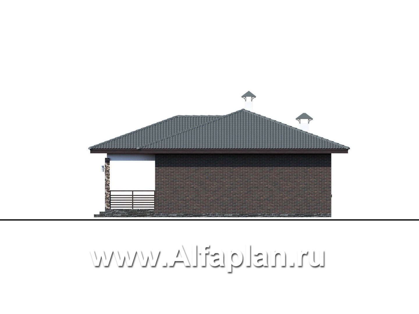 Проекты домов Альфаплан - Проект компактного одноэтажного дома с тремя спальнями - изображение фасада №2