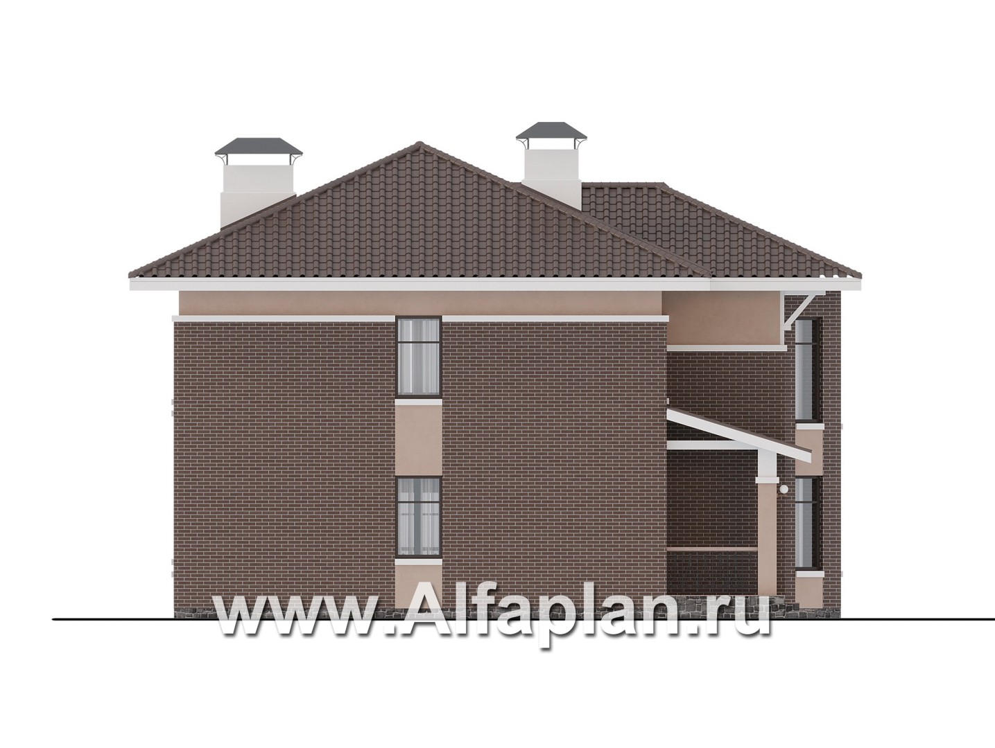 Проекты домов Альфаплан - Проект двухэтажного дома с эркером и лестницей в гостиной - изображение фасада №3