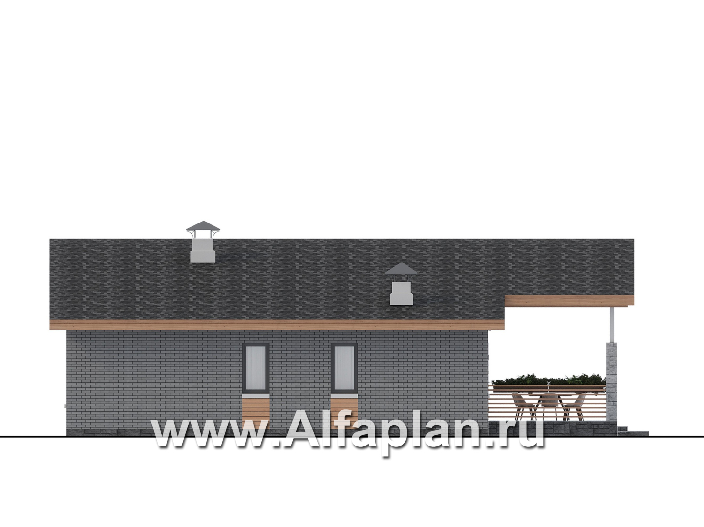 Проекты домов Альфаплан - "Форест" - проект одноэтажного дома с большой террасой - изображение фасада №3