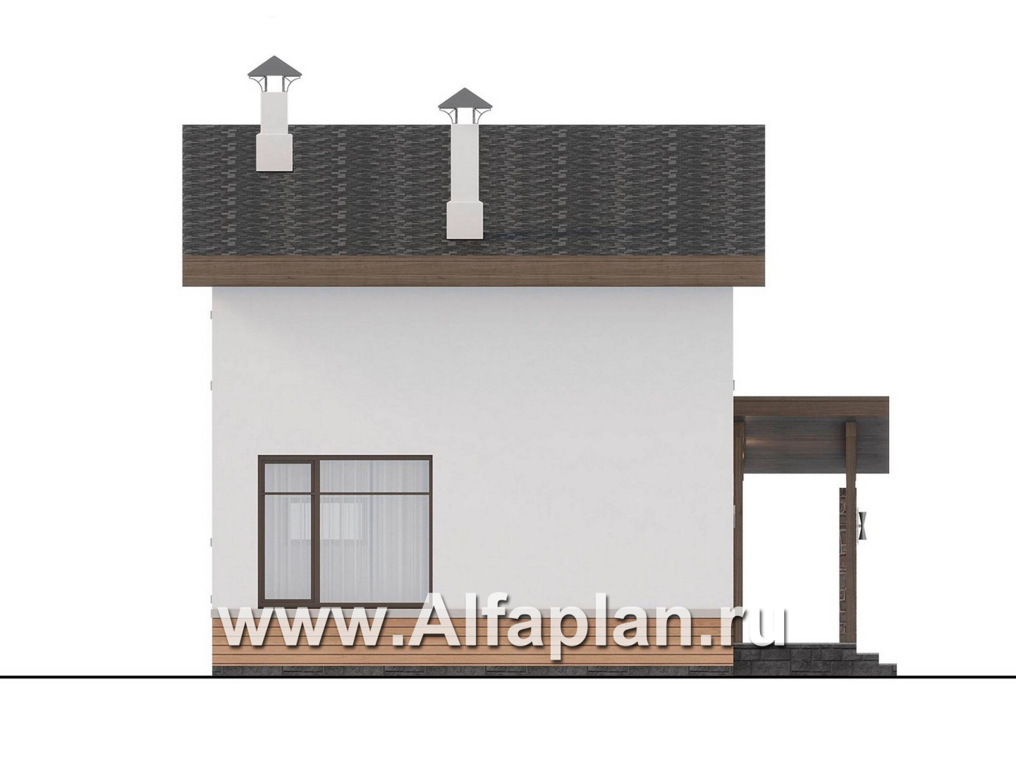 Проекты домов Альфаплан - "Джекпот" - проект каркасного дома с односкатной кровлей, строить быстро, жить - комфортно - изображение фасада №2