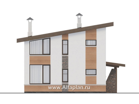 Проекты домов Альфаплан - "Джекпот" - проект каркасного дома с односкатной кровлей, строить быстро, жить - комфортно - превью фасада №4