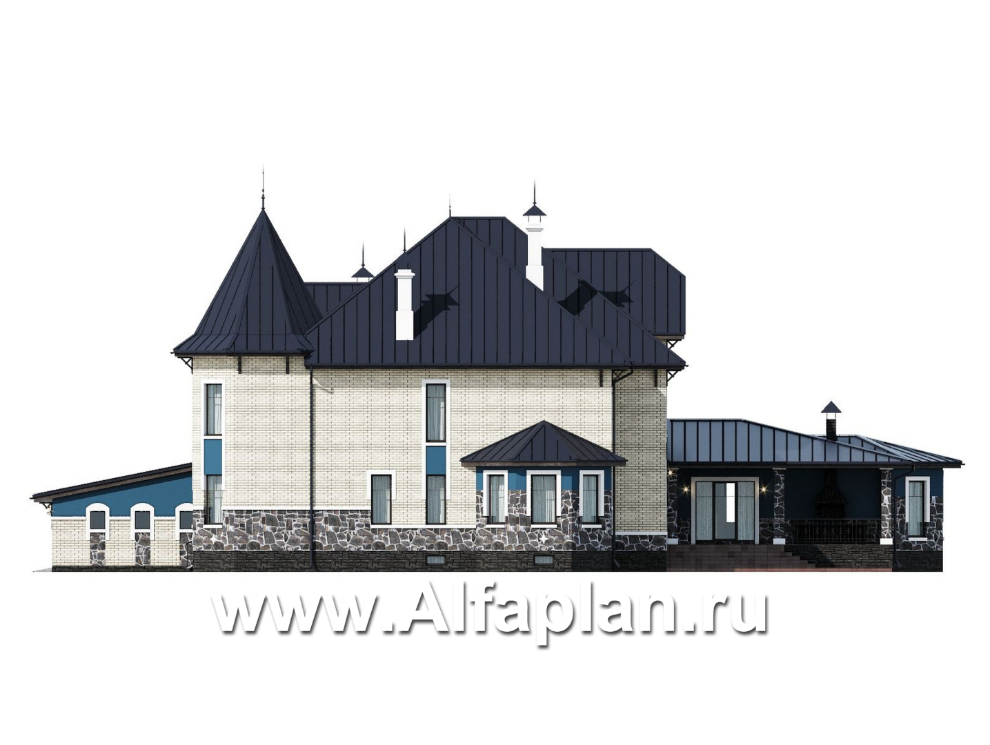 «Дворянское гнездо» - проект двухэтажного дома,  с двусветной гостиной и бассейном, семейный особняк в русском стиле - фасад дома