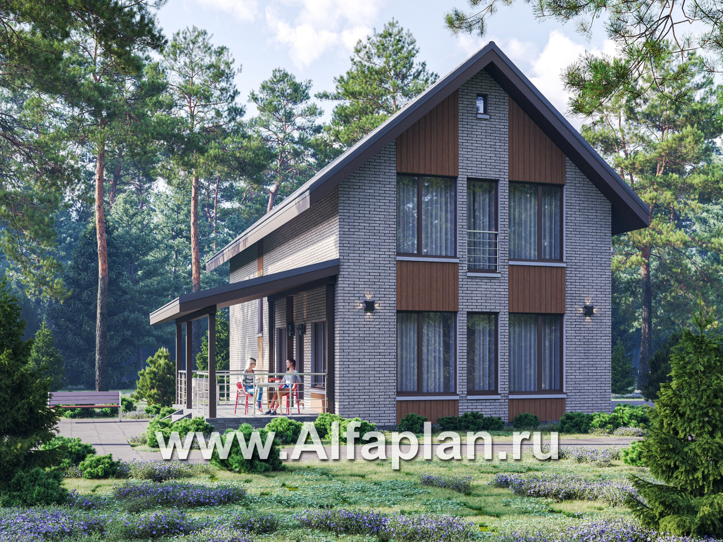 «Мой путь» - проект дома из газобетона, 2 этажа, с террасой и с 5-ю спальнями - основное изображение