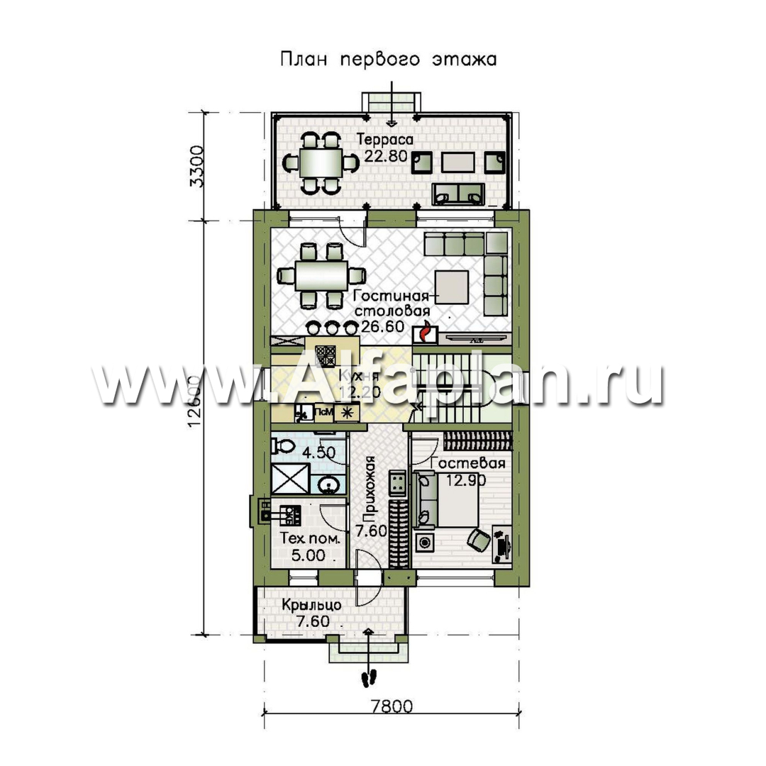 «Генезис» - проект дома с мансардой, с террасой в современном стиле - план дома