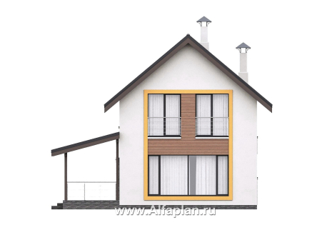 «Викинг» - проект дома, 2 этажа, с сауной и с террасой сбоку, в скандинавском стиле - превью фасада дома