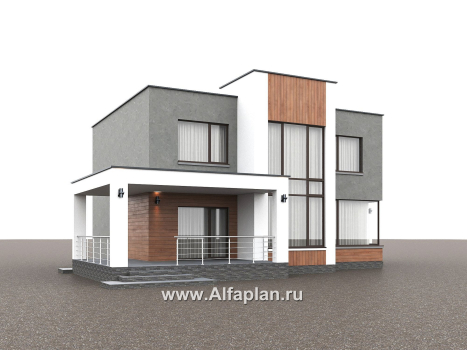 «Селектум» - красивый проект двухэтажного дома, планировка с мастер спальней, двусветная столовая, плоская крыша, в стиле минимализм - превью дополнительного изображения №1