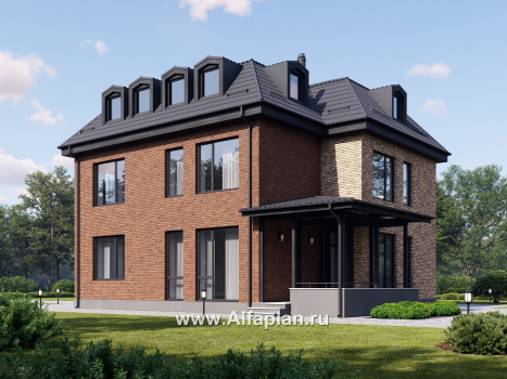 Проект двухэтажного дома, с мансардой, планировка с террасой и с биллиардной, в современном стиле - превью дополнительного изображения №1