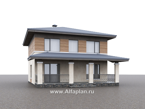 «Невада» - проект двухэтажного дома из газобетона, с террасой, в стиле Райта - превью дополнительного изображения №2