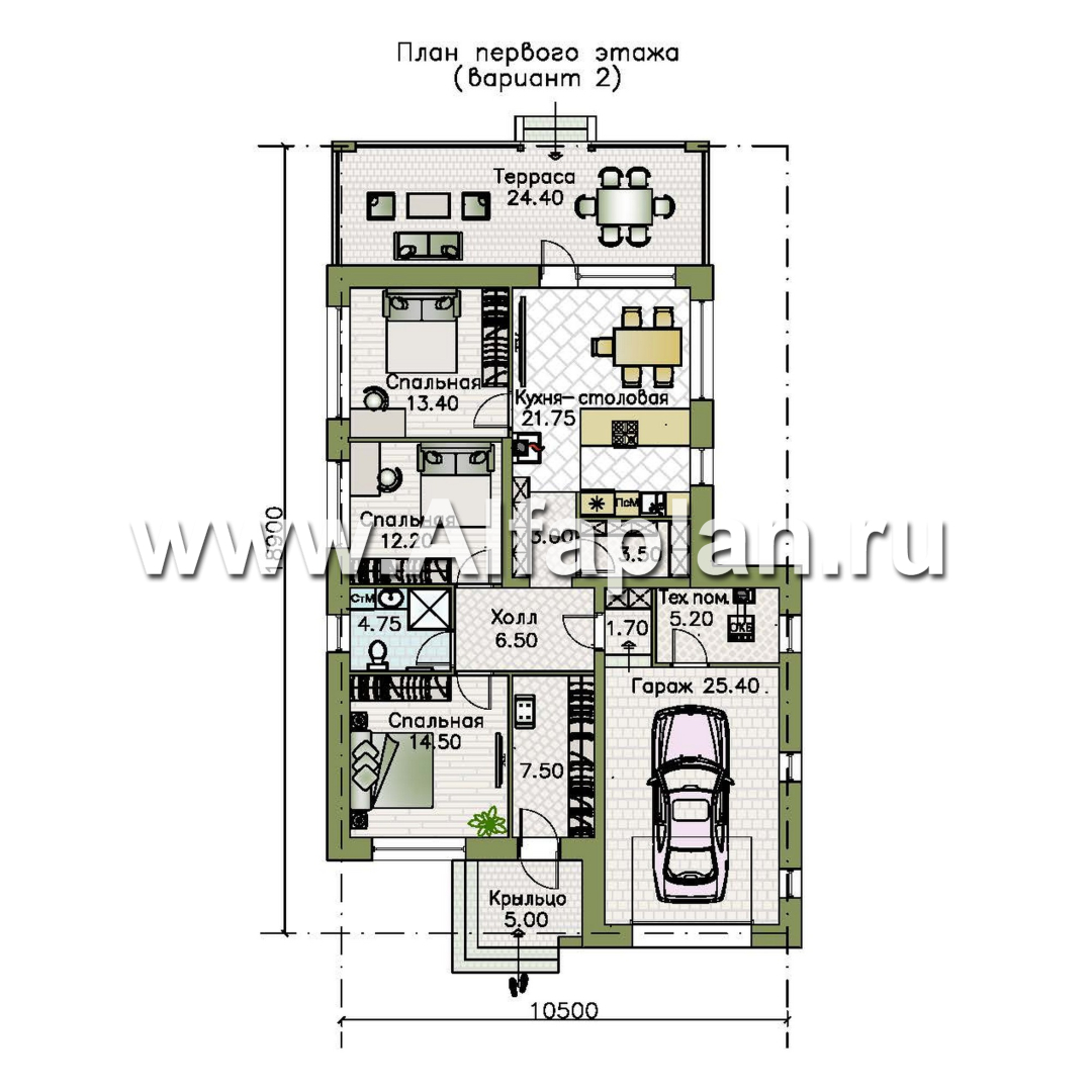 «Свежесть» - проект одноэтажного дома из газобетона, с террасой и с гаражом, с односкатной крышей [Копия от 07.11.2023 10:54:50] - план дома
