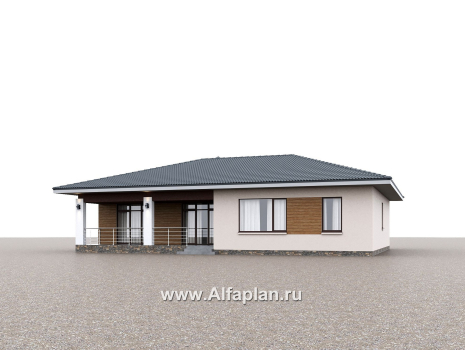 «Serenity» - проект одноэтажного дома, c террасой, планировка мастер спальня, гардероб и постирочная, 4 спальни - превью дополнительного изображения №2