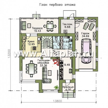 Проекты домов Альфаплан - «Рефлекс» - современный комфортабельный дом с гаражом и террасой - превью плана проекта №1