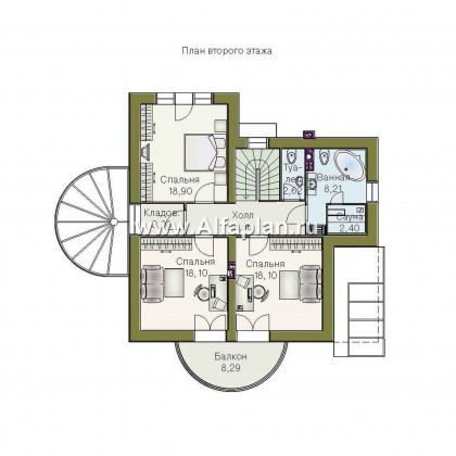 «Свой остров» - проект дома с мансардой, планировка с полукруглым эркером и зимним садом - превью план дома