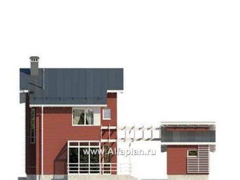 Проект каркасного двухэтажного дома, с террасой и с навесом на 1 авто, в современном стиле - превью фасада дома
