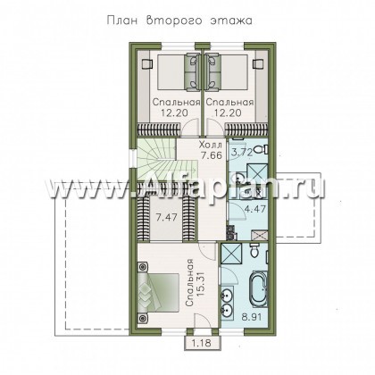 «Омега» - проект двухэтажного каркасного дома, с террасой и удобной планировкой - превью план дома