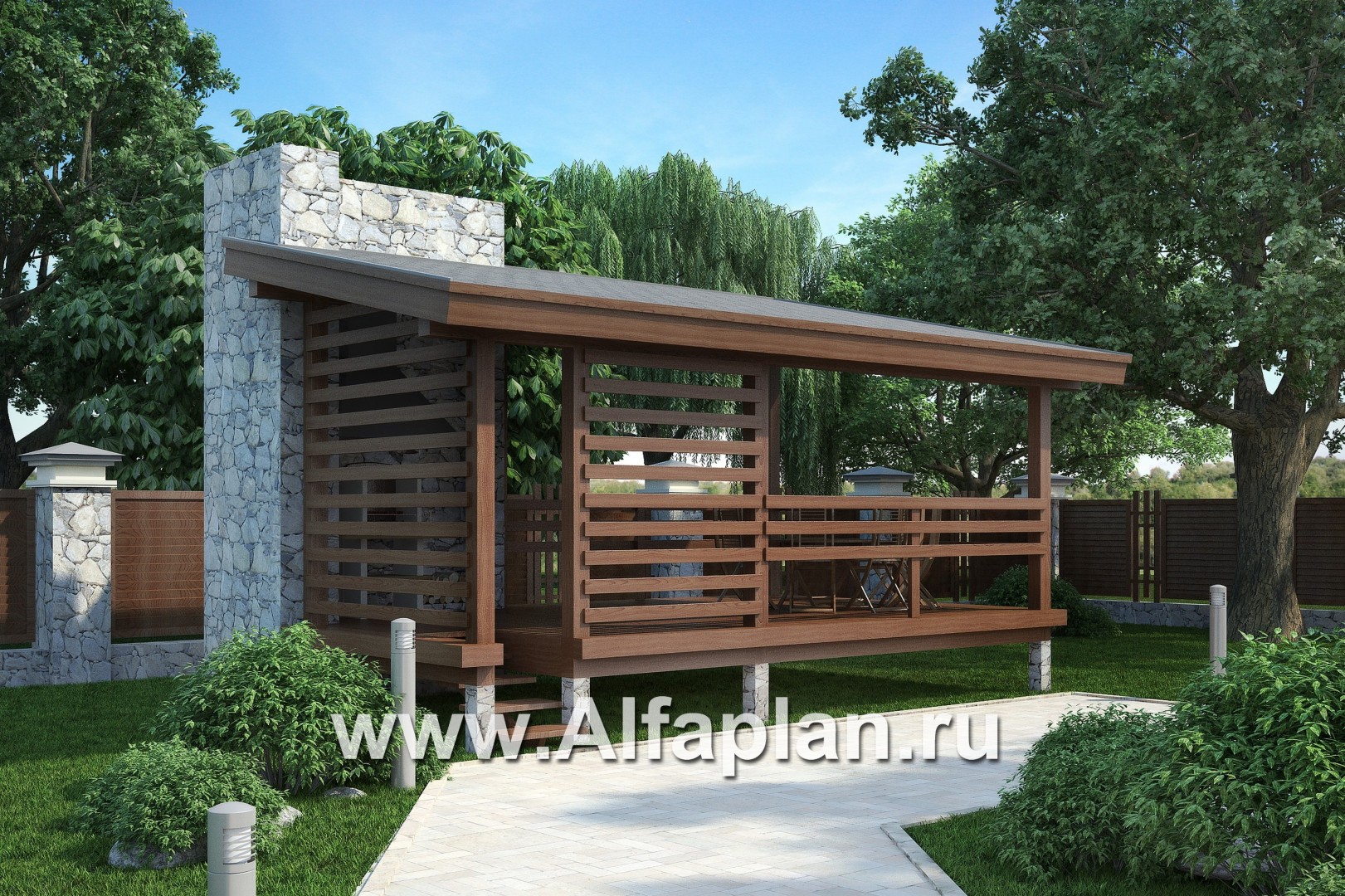 Проект беседки с барбекю в современном стиле - основное изображение