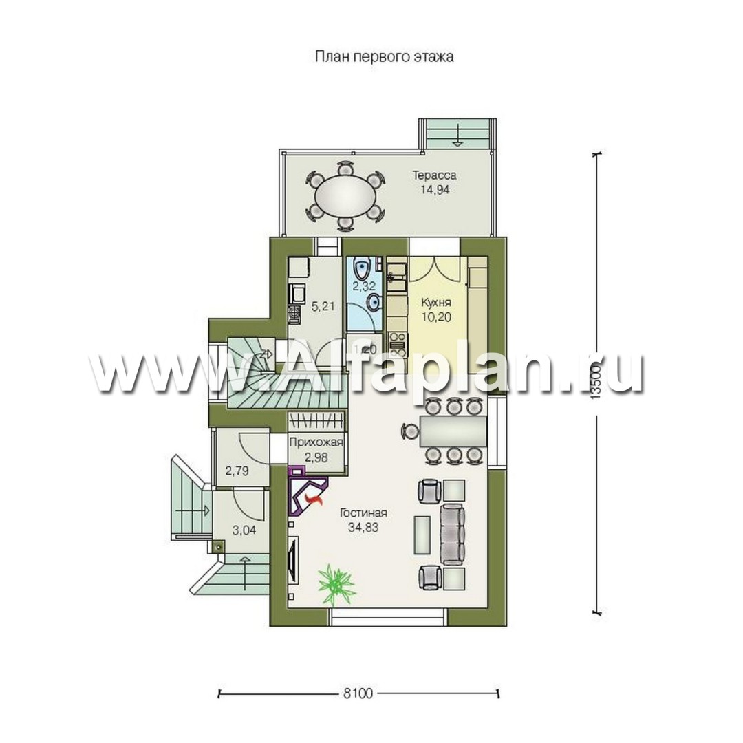«Вишневый сад» - проект небольшого дома с мансардой (дача), в стиле шале - план дома