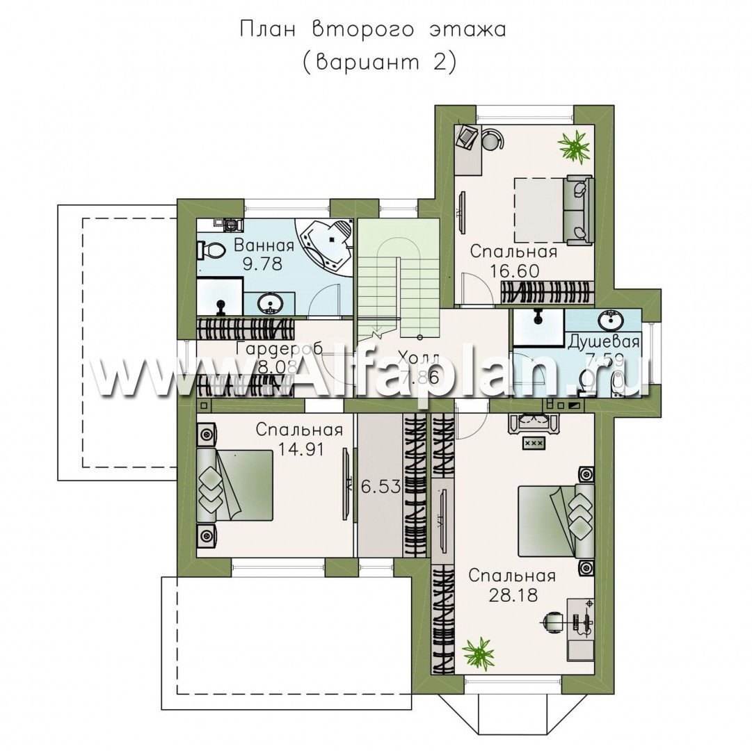 «Галатея» - проект двухэтажного дома с эркером и с остекленной верандой, в стиле эклектика - план дома