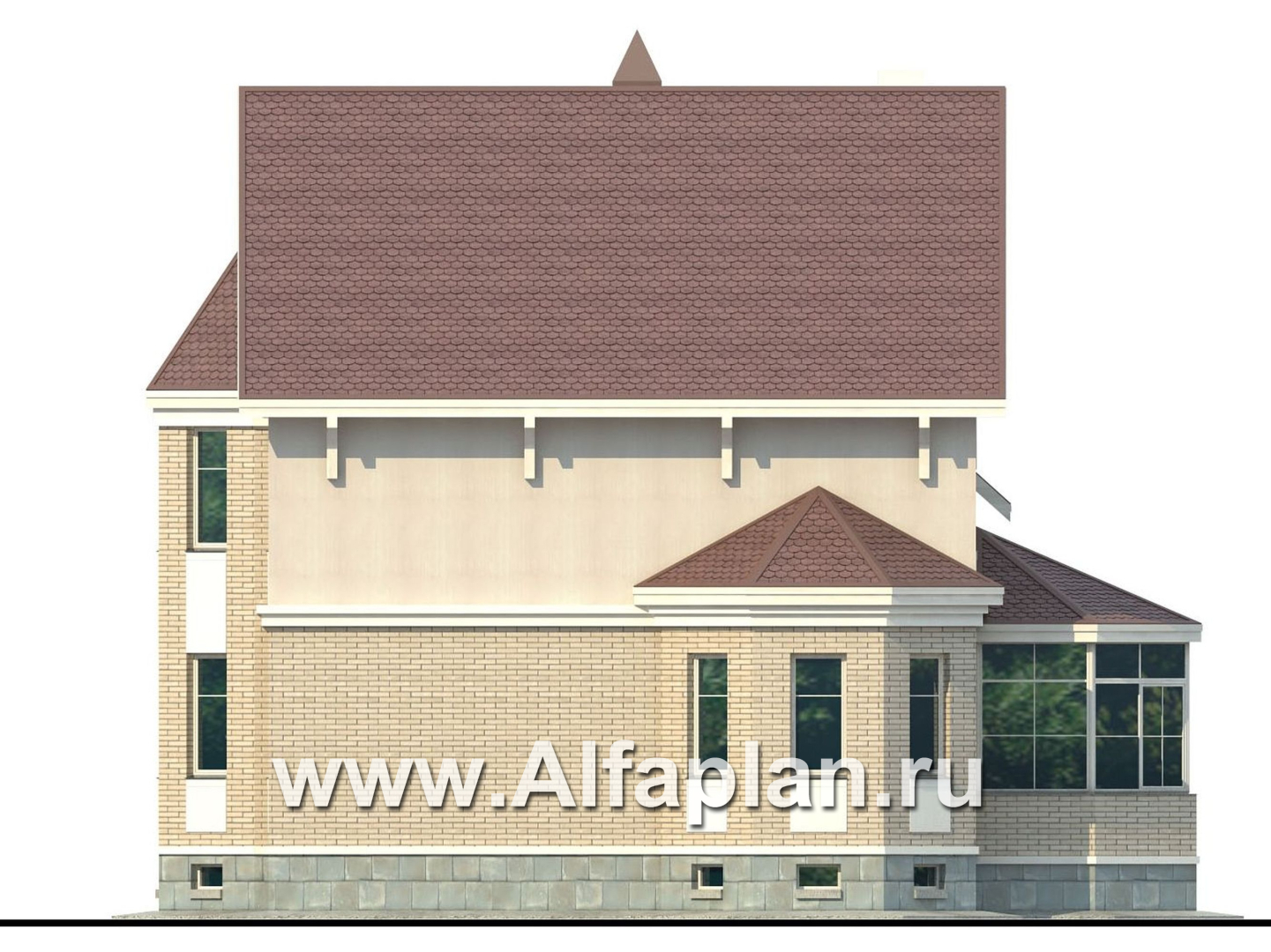 «Успех Плюс» — проект двухэтажного коттеджа, с эркером,  с цокольным этажом - фасад дома