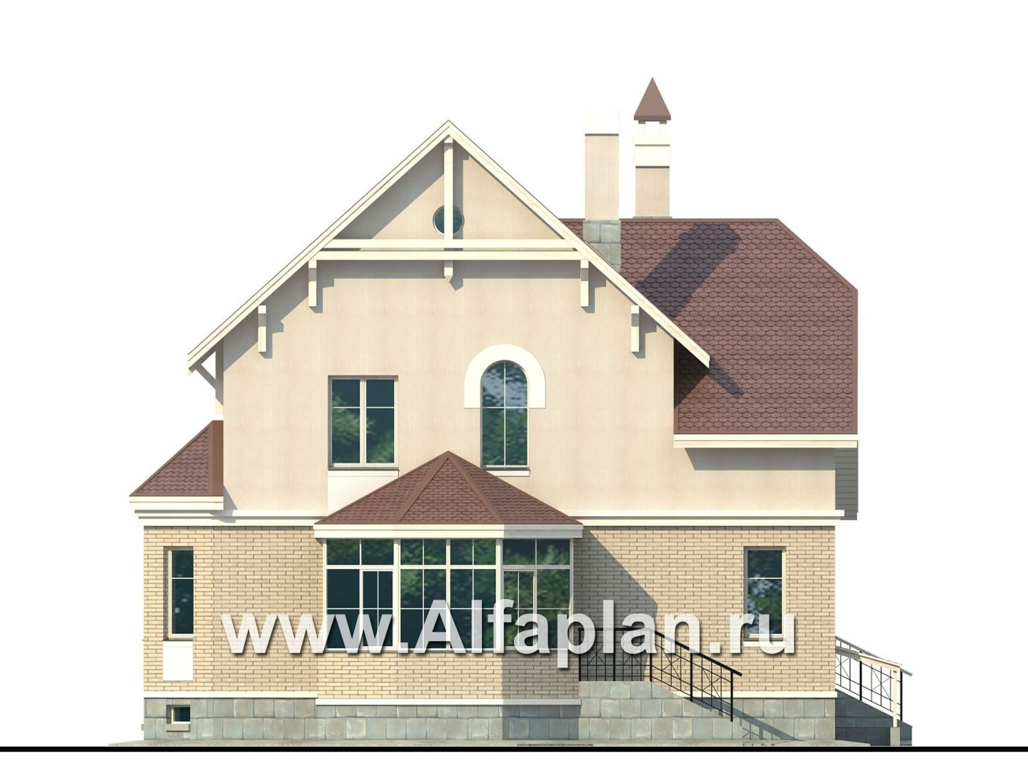 «Успех Плюс» — проект двухэтажного коттеджа, с эркером,  с цокольным этажом - фасад дома