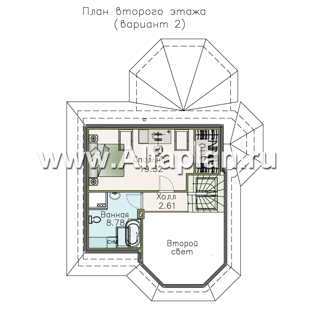 Изображение плана проекта «Душечка» - проект дома с мансардой, планировка со вторым светом в гостиной, с террасой №3