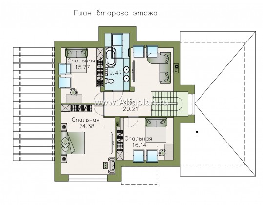 «Персей» - проект дома с мансардой, из кирпича, с террасой и с гаражом, современный стиль - превью план дома