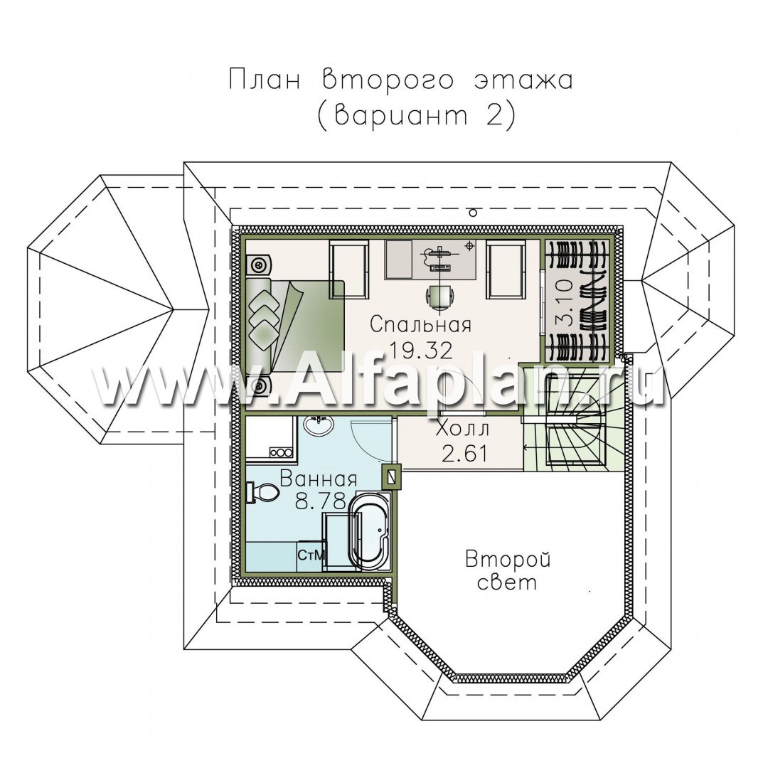 Изображение плана проекта «Душечка» - проект дома с мансардой, планировка со вторым светом в гостиной, с террасой сбоку №3